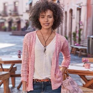 Sundance Heather Pink Open Front Knit Cardigan size Large Petite Lightweight